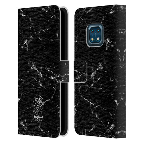 England Rugby Union Marble Black Leather Book Wallet Case Cover For Nokia XR20