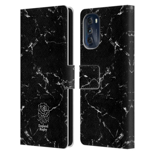 England Rugby Union Marble Black Leather Book Wallet Case Cover For Motorola Moto G (2022)