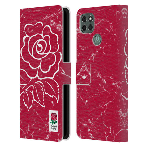 England Rugby Union Marble Red Leather Book Wallet Case Cover For Motorola Moto G9 Power