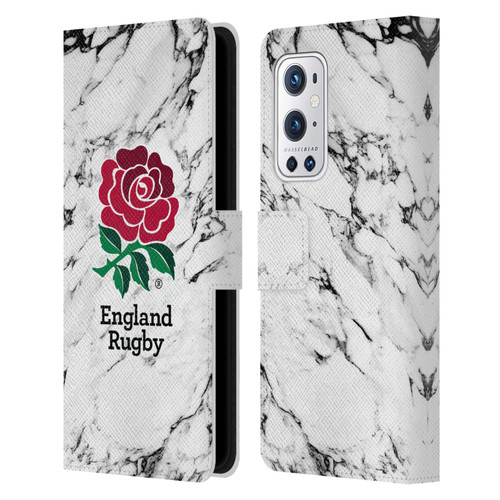 England Rugby Union Marble White Leather Book Wallet Case Cover For OnePlus 9 Pro