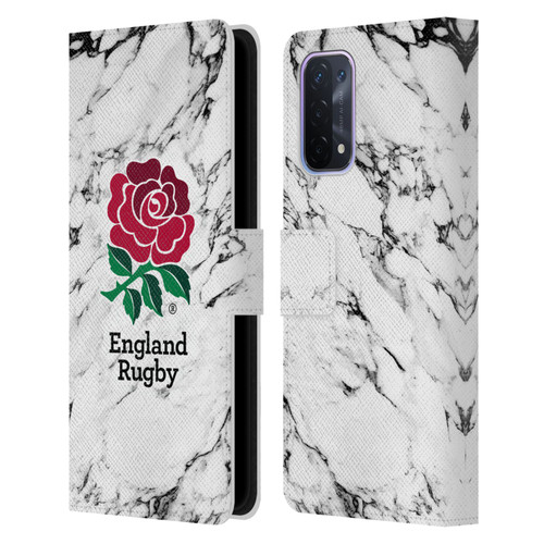 England Rugby Union Marble White Leather Book Wallet Case Cover For OPPO A54 5G