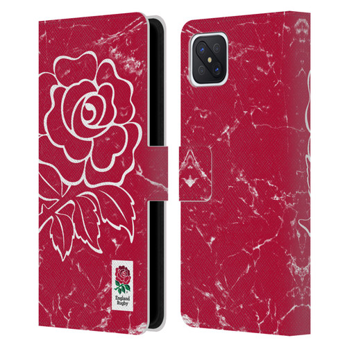 England Rugby Union Marble Red Leather Book Wallet Case Cover For OPPO Reno4 Z 5G