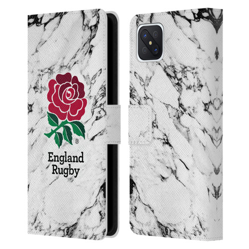England Rugby Union Marble White Leather Book Wallet Case Cover For OPPO Reno4 Z 5G