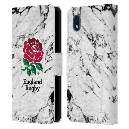 England Rugby Union Marble White Leather Book Wallet Case Cover For Samsung Galaxy A01 Core (2020)