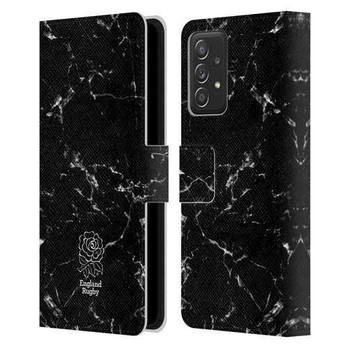 England Rugby Union Marble Black Leather Book Wallet Case Cover For Samsung Galaxy A52 / A52s / 5G (2021)