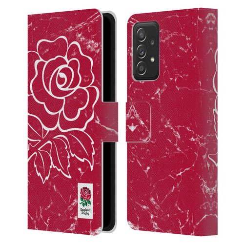 England Rugby Union Marble Red Leather Book Wallet Case Cover For Samsung Galaxy A52 / A52s / 5G (2021)