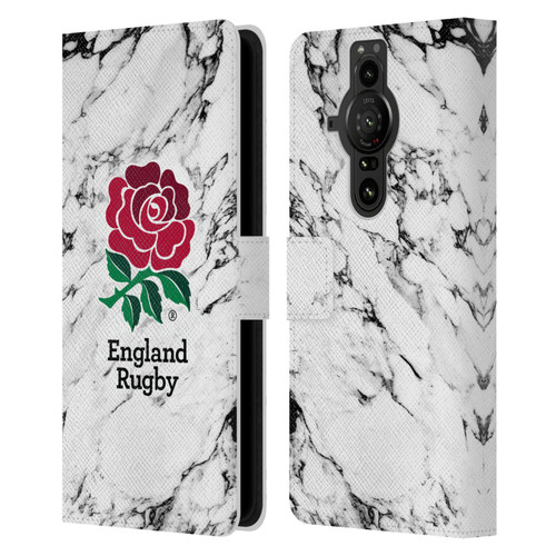 England Rugby Union Marble White Leather Book Wallet Case Cover For Sony Xperia Pro-I