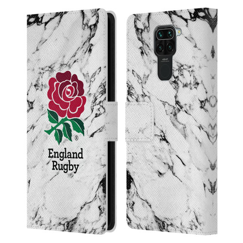 England Rugby Union Marble White Leather Book Wallet Case Cover For Xiaomi Redmi Note 9 / Redmi 10X 4G
