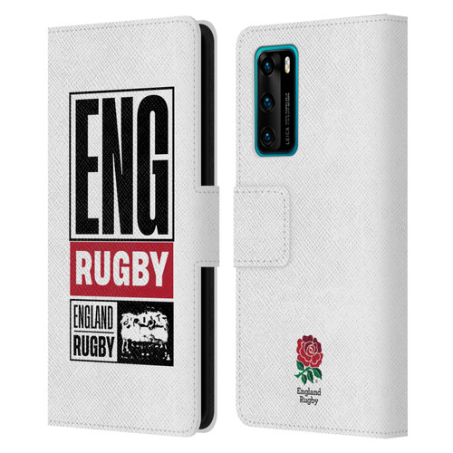 England Rugby Union RED ROSE Eng Rugby Logo Leather Book Wallet Case Cover For Huawei P40 5G