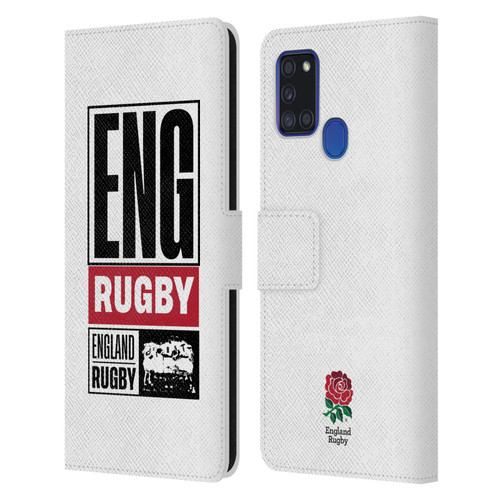 England Rugby Union RED ROSE Eng Rugby Logo Leather Book Wallet Case Cover For Samsung Galaxy A21s (2020)