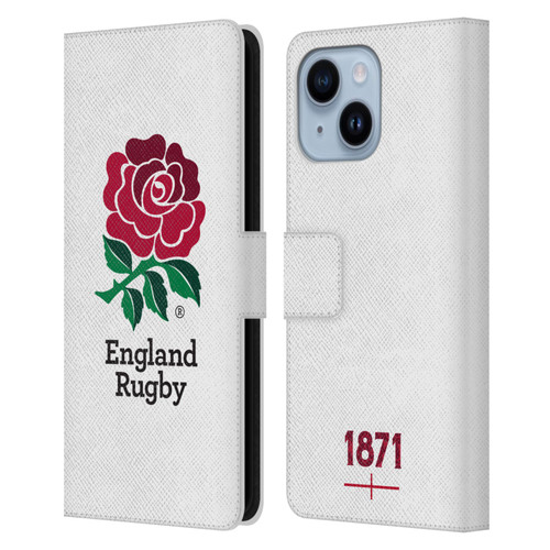 England Rugby Union 2016/17 The Rose Home Kit Leather Book Wallet Case Cover For Apple iPhone 14 Plus