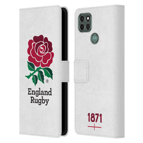 England Rugby Union 2016/17 The Rose Home Kit Leather Book Wallet Case Cover For Motorola Moto G9 Power