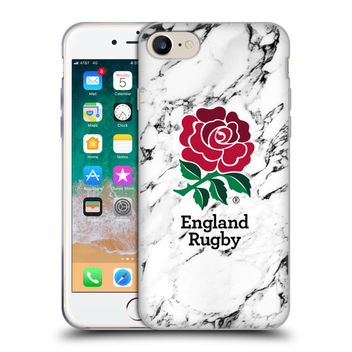 England Rugby Union Marble White Soft Gel Case for Apple iPhone 7 / 8 / SE 2020 & 2022