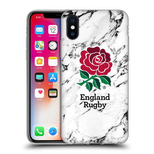 England Rugby Union Marble White Soft Gel Case for Apple iPhone X / iPhone XS