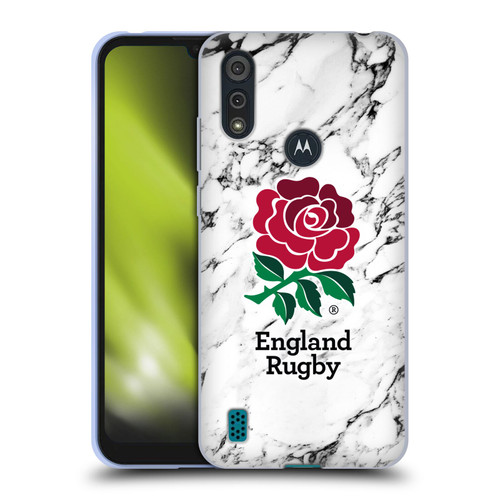 England Rugby Union Marble White Soft Gel Case for Motorola Moto E6s (2020)
