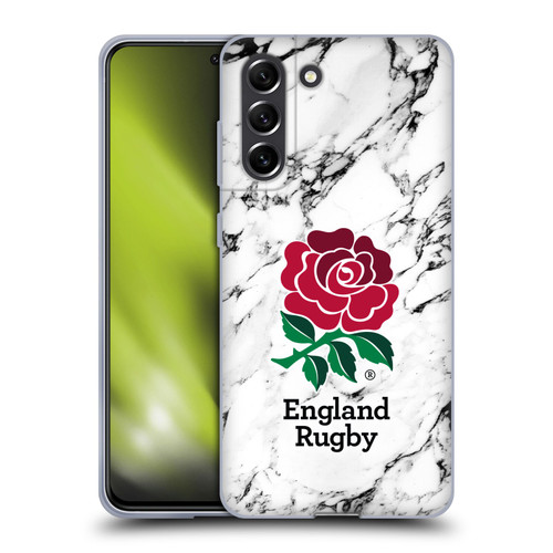 England Rugby Union Marble White Soft Gel Case for Samsung Galaxy S21 FE 5G