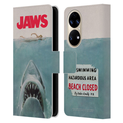 Jaws I Key Art Poster Leather Book Wallet Case Cover For Huawei P50