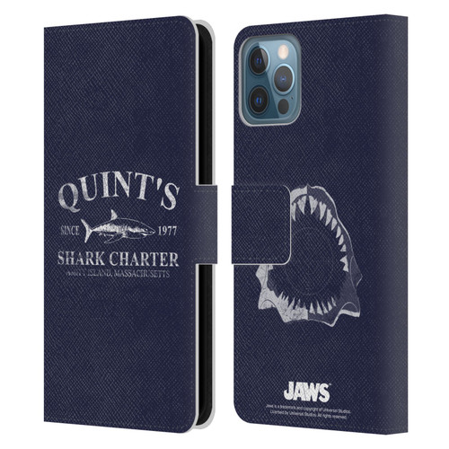 Jaws I Key Art Quint's Shark Charter Leather Book Wallet Case Cover For Apple iPhone 12 / iPhone 12 Pro