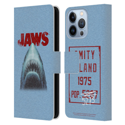 Jaws I Key Art Grunge Leather Book Wallet Case Cover For Apple iPhone 13 Pro