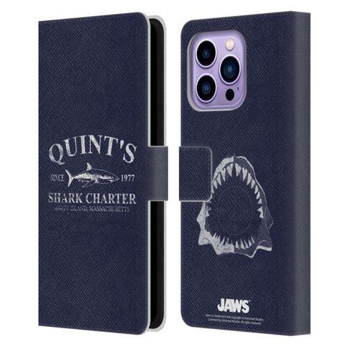 Jaws I Key Art Quint's Shark Charter Leather Book Wallet Case Cover For Apple iPhone 14 Pro Max