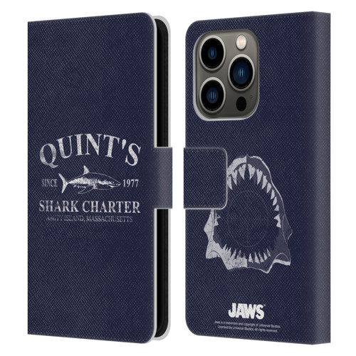 Jaws I Key Art Quint's Shark Charter Leather Book Wallet Case Cover For Apple iPhone 14 Pro