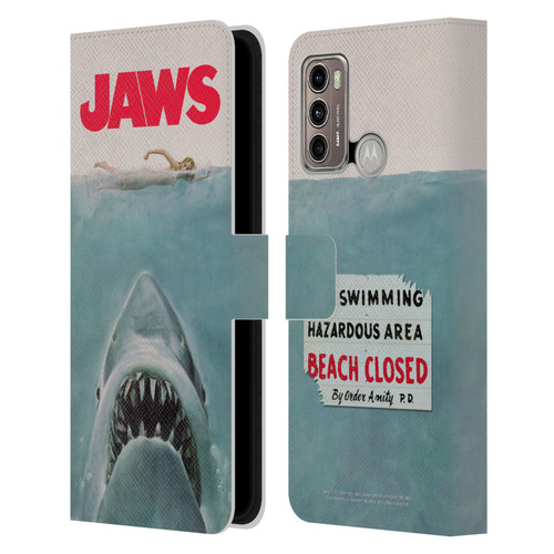 Jaws I Key Art Poster Leather Book Wallet Case Cover For Motorola Moto G60 / Moto G40 Fusion