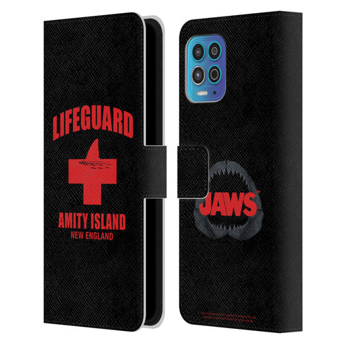 Jaws I Key Art Lifeguard Leather Book Wallet Case Cover For Motorola Moto G100