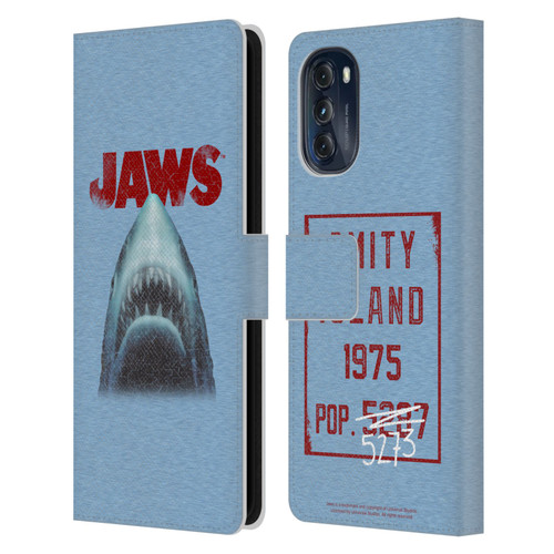 Jaws I Key Art Grunge Leather Book Wallet Case Cover For Motorola Moto G (2022)