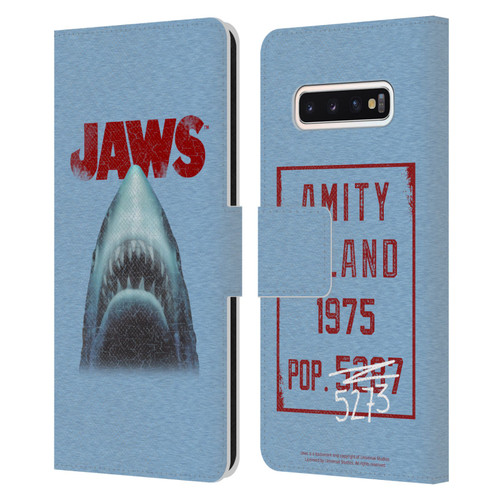 Jaws I Key Art Grunge Leather Book Wallet Case Cover For Samsung Galaxy S10