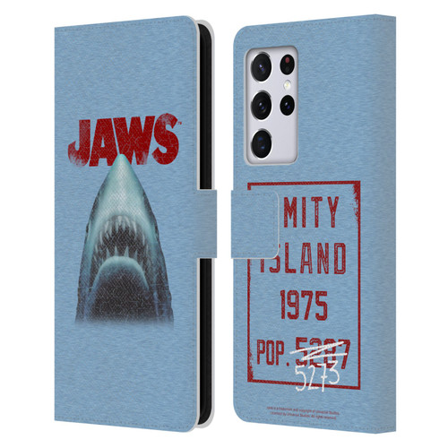 Jaws I Key Art Grunge Leather Book Wallet Case Cover For Samsung Galaxy S21 Ultra 5G