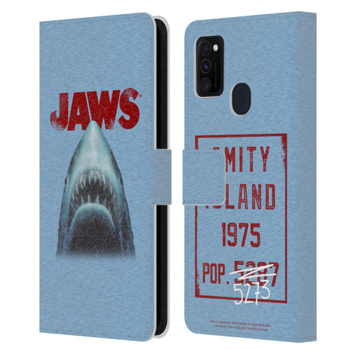 Jaws I Key Art Grunge Leather Book Wallet Case Cover For Samsung Galaxy M30s (2019)/M21 (2020)