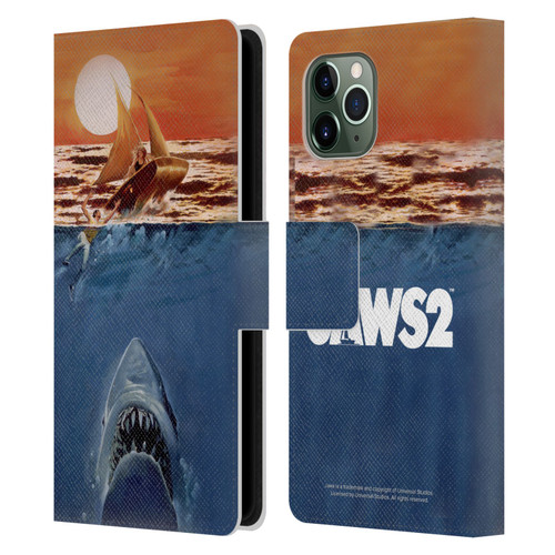 Jaws II Key Art Sailing Poster Leather Book Wallet Case Cover For Apple iPhone 11 Pro