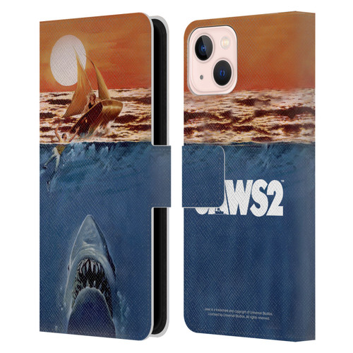 Jaws II Key Art Sailing Poster Leather Book Wallet Case Cover For Apple iPhone 13