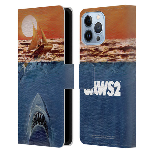 Jaws II Key Art Sailing Poster Leather Book Wallet Case Cover For Apple iPhone 13 Pro Max