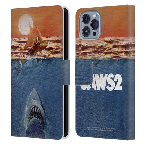 Jaws II Key Art Sailing Poster Leather Book Wallet Case Cover For Apple iPhone 14