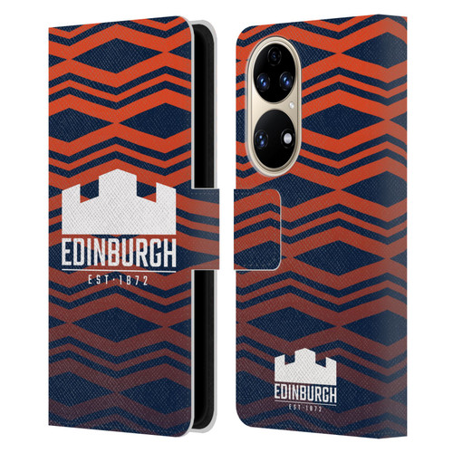 Edinburgh Rugby Graphics Pattern Gradient Leather Book Wallet Case Cover For Huawei P50