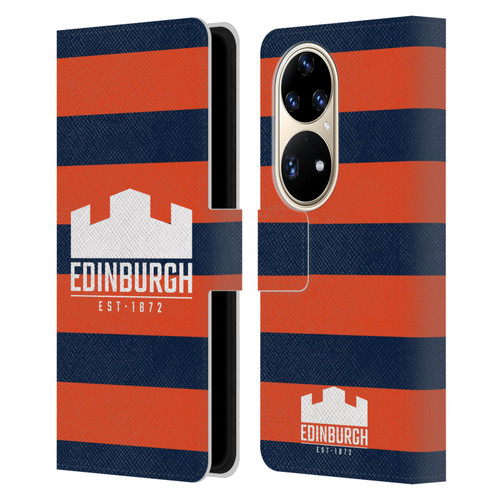 Edinburgh Rugby Graphics Stripes Leather Book Wallet Case Cover For Huawei P50 Pro