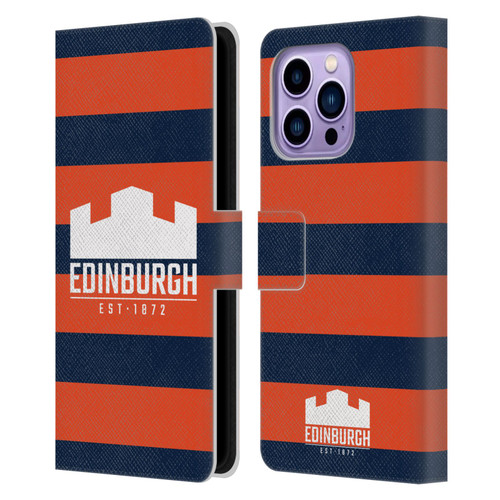Edinburgh Rugby Graphics Stripes Leather Book Wallet Case Cover For Apple iPhone 14 Pro Max