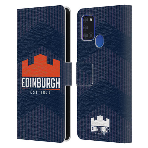 Edinburgh Rugby Graphics Lines Leather Book Wallet Case Cover For Samsung Galaxy A21s (2020)