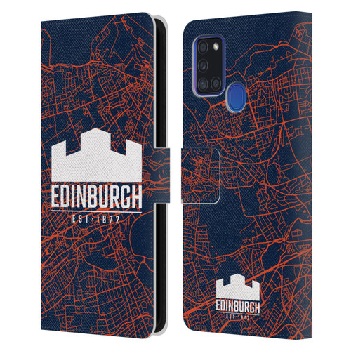 Edinburgh Rugby Graphics Map Leather Book Wallet Case Cover For Samsung Galaxy A21s (2020)