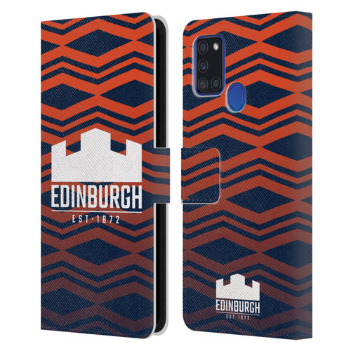 Edinburgh Rugby Graphics Pattern Gradient Leather Book Wallet Case Cover For Samsung Galaxy A21s (2020)