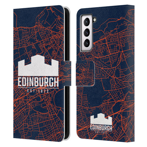 Edinburgh Rugby Graphics Map Leather Book Wallet Case Cover For Samsung Galaxy S21 5G