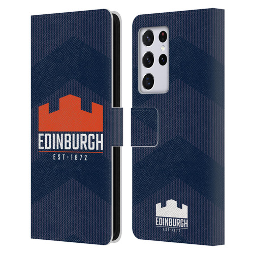 Edinburgh Rugby Graphics Lines Leather Book Wallet Case Cover For Samsung Galaxy S21 Ultra 5G