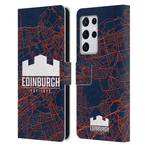 Edinburgh Rugby Graphics Map Leather Book Wallet Case Cover For Samsung Galaxy S21 Ultra 5G
