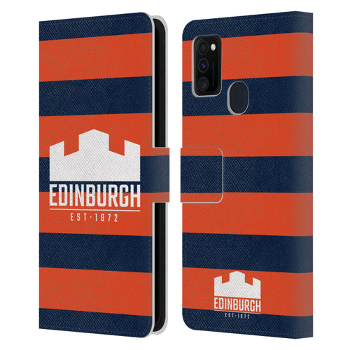 Edinburgh Rugby Graphics Stripes Leather Book Wallet Case Cover For Samsung Galaxy M30s (2019)/M21 (2020)