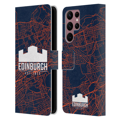 Edinburgh Rugby Graphics Map Leather Book Wallet Case Cover For Samsung Galaxy S22 Ultra 5G