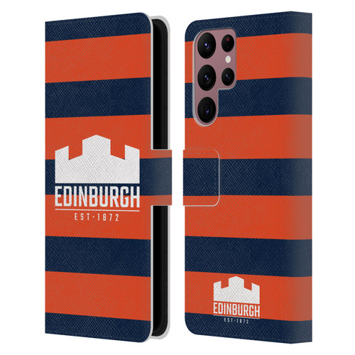 Edinburgh Rugby Graphics Stripes Leather Book Wallet Case Cover For Samsung Galaxy S22 Ultra 5G