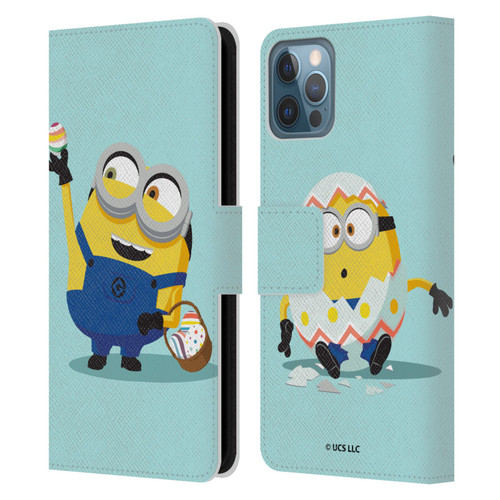 Minions Rise of Gru(2021) Easter 2021 Bob Egg Hunt Leather Book Wallet Case Cover For Apple iPhone 12 / iPhone 12 Pro