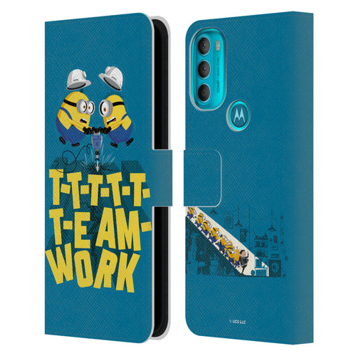 Minions Rise of Gru(2021) Graphics Teamwork Leather Book Wallet Case Cover For Motorola Moto G71 5G