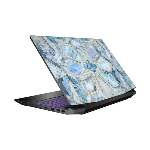 Micklyn Le Feuvre Marble Patterns Geometric Gilded Stone Tiles In Soft Blues Vinyl Sticker Skin Decal Cover for HP Pavilion 15.6" 15-dk0047TX